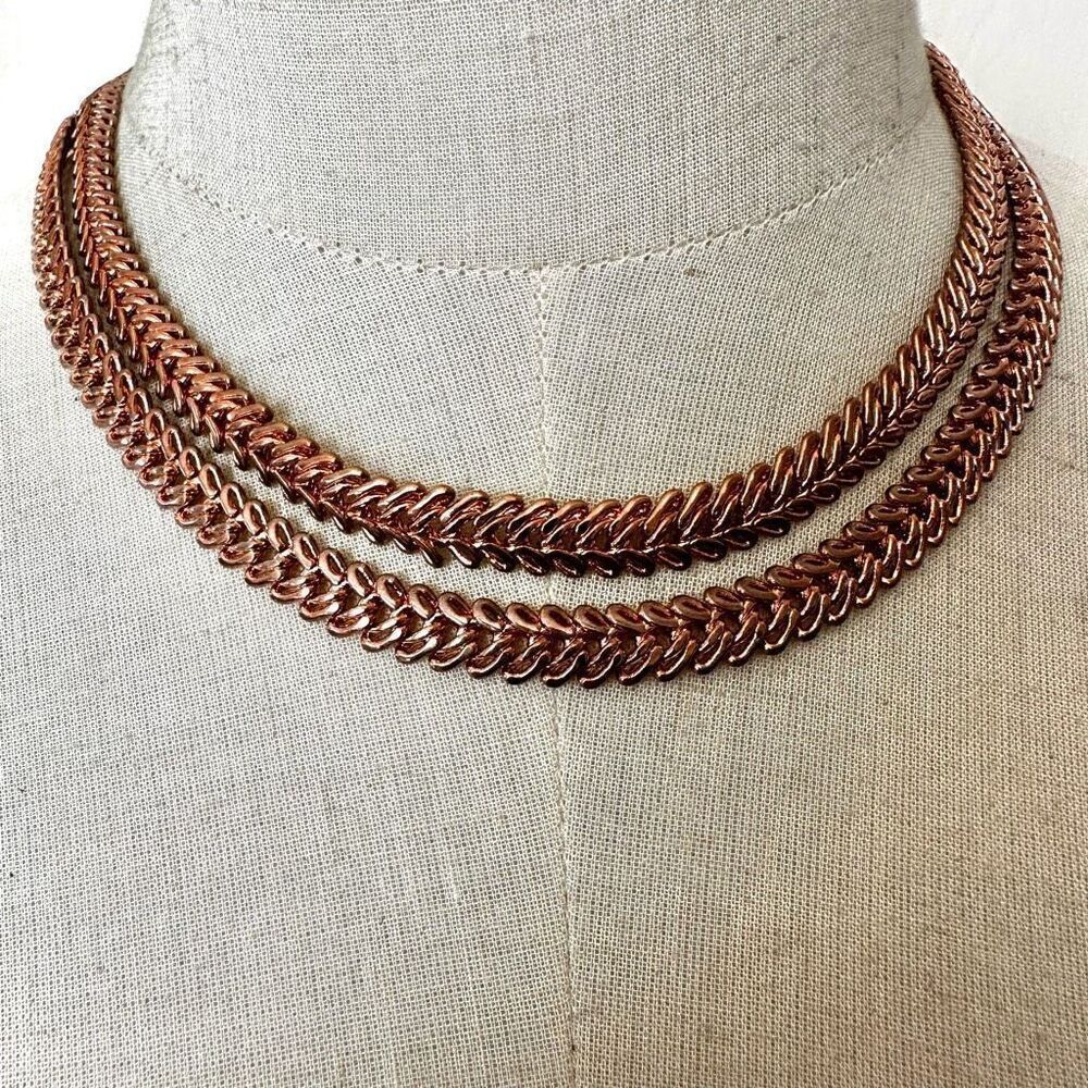 Copper tone double strand chain necklace